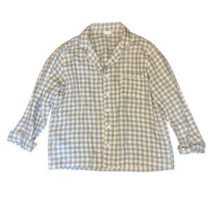 Piglet In Bed Cozy Blue and White Checkered Gingham Pajama Top 100% Linen XL